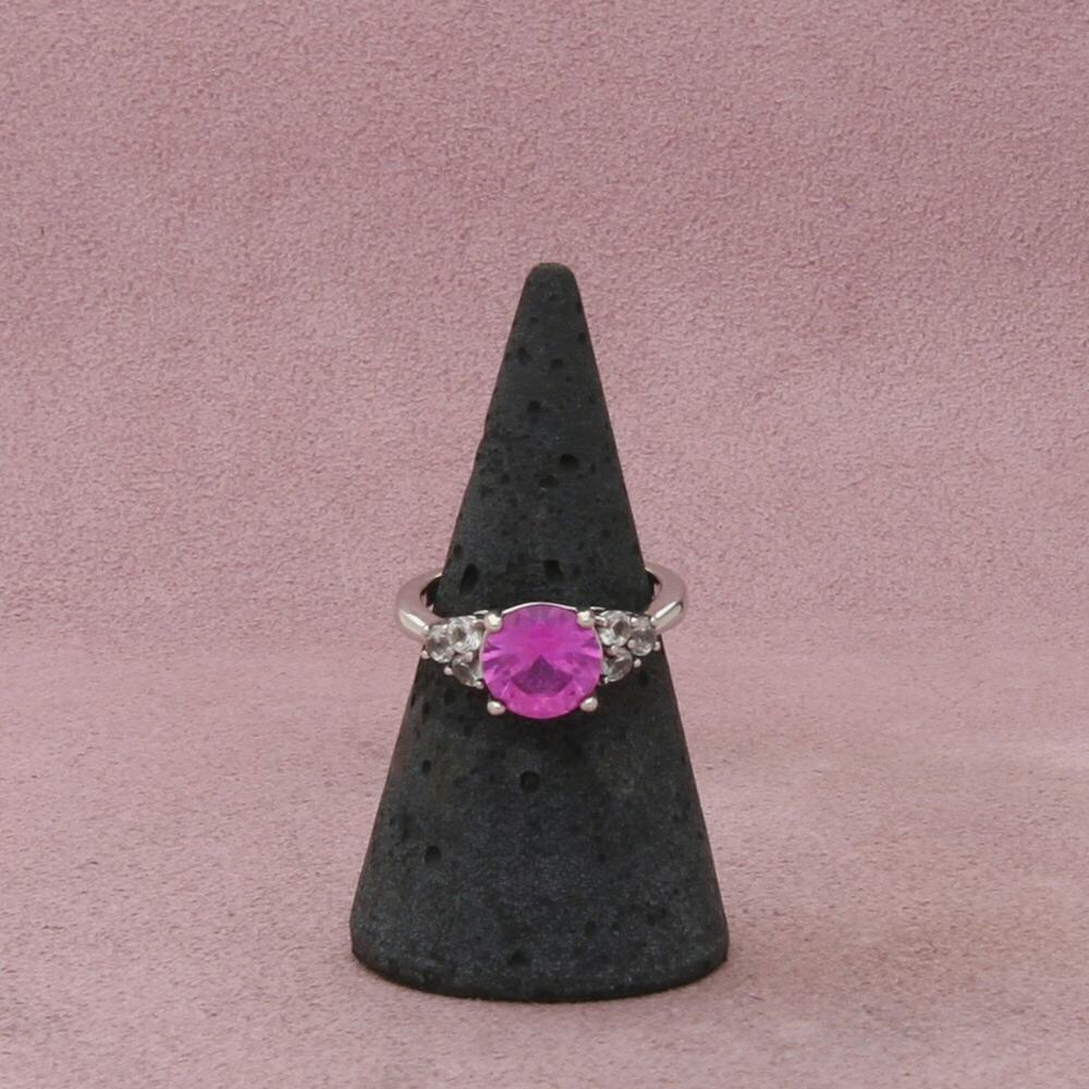 sterling silver pink sapphire & white topaz ring size 6